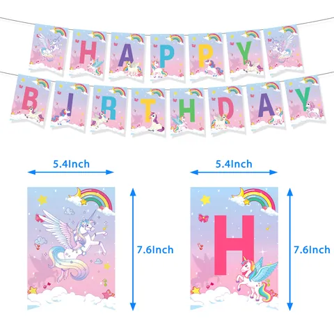 Unicorn Theme Birthday Party Decorations Set Paper Banner Latex Balloons Rainbow Cake Toppers Hanging Swirls Party Supplies