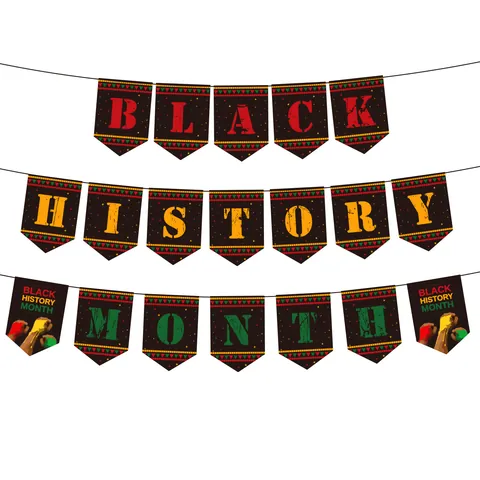 Black History Month Banner Set Pan-African Red Yellow Green Black Bunting Banner For Celebration Party Wall Decorations Pennants