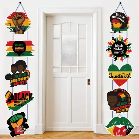 Black History Month Juneteenth Door Banner Decoration Set Africa Map Fist Silhouette Pan-African Party Hanging Sign