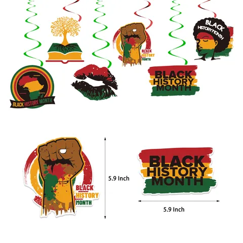 Black History Month Party Decorations Hanging Swirls African Map Unity Fist Tree Paper Card Spiral Ornaments Venue Layout