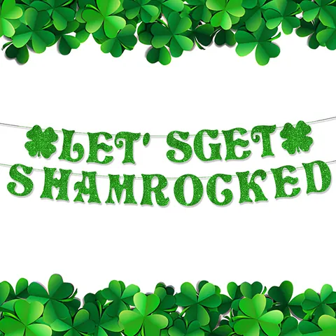 Banner di San Patrizio con Glitter Verdi Let's Get Shamrocked Trifoglio Ghirlanda Sospesa per Decorazioni Festa Casa