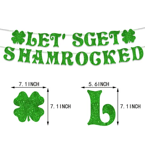 Banner di San Patrizio con Glitter Verdi Let's Get Shamrocked Trifoglio Ghirlanda Sospesa per Decorazioni Festa Casa