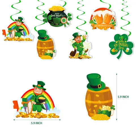 St Patrick Day Hängedekorationen Wirbel Kobold Kleeblatt Goldtopf Bierfass Folie Deckenhänger Irische Party Deko