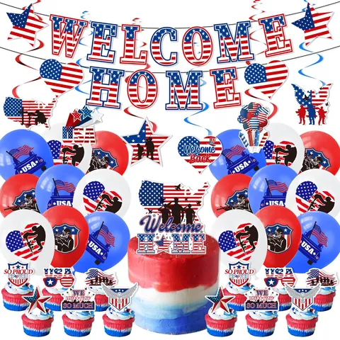 Set di Decorazioni per Feste del Memorial Day Banner a Tema Bandiera Americana Sfondo Palloncini per Veterani Festa