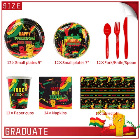 Set di Stoviglie Usa e Getta per Festa Juneteenth Happy Freedom Day Festival Afroamericano Piatti di Carta Bicchieri Tovaglioli Tovaglia Articoli per Feste
