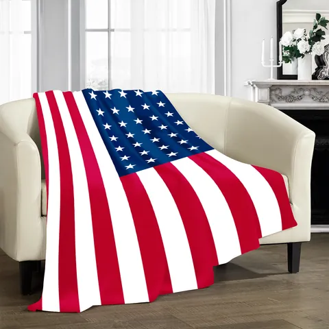 Independence Day July Fourth Blanket Flannel Soft Throw Blanket Patriotic United States Flag Stars Stripes Decorative Blanket For Sofa Home Office Decor