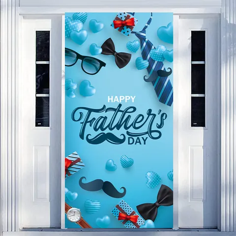 Banner Buona Festa Del Papà Copertura Per Porta Tessuto In Poliestere Blu Nero Abito Cravatta Baffi Decorazioni Per Feste In Giardino All'aperto Segno Festivo