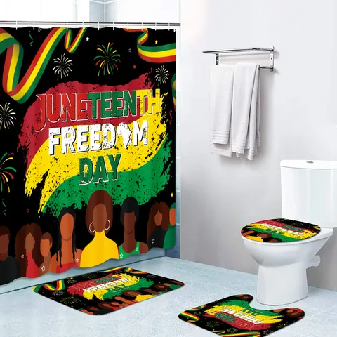 Σετ Μπάνιου Juneteenth Freedom Day Κουρτίνα Μπάνιου Πολυεστέρα Αντιολισθητικό Πατάκι Μπάνιου Πατάκι U Και Κάλυμμα Λεκάνης
