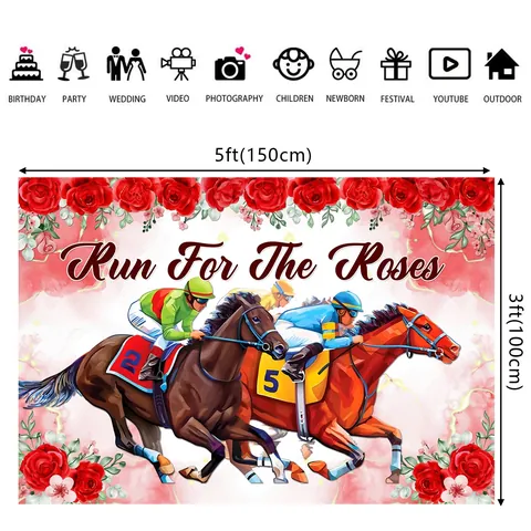 Decorazioni Festa Corse dei Cavalli Sfondo Run For The Roses Banner Portico Bandiera Giardino Centrotavola Nido Ape Rosa
