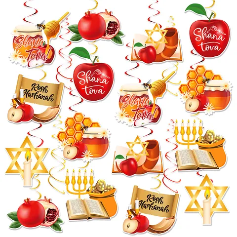 Set Decorazioni Carta Rosh Hashana Shana Tova Stoviglie Piatti Tovaglioli Palloncini Lattice Ornamenti Pendenti