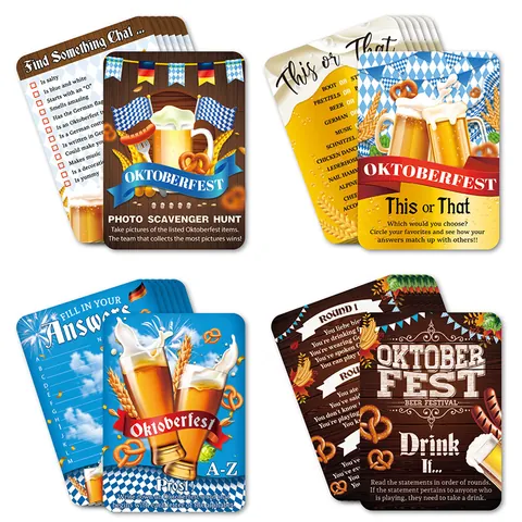Oktoberfest Feest Speelkaarten Speurtocht Dit of Dat Drinkspel A-Z Spel Dubbelzijdig Cardstock München Bierfestival Activiteitsbenodigdheden