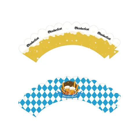 Oktoberfest Cupcake Wrappers Bavarian Blue White Diamond Lattice Beer Pattern Double Sided Printed Cardstock Cake Decoration Party Supplies