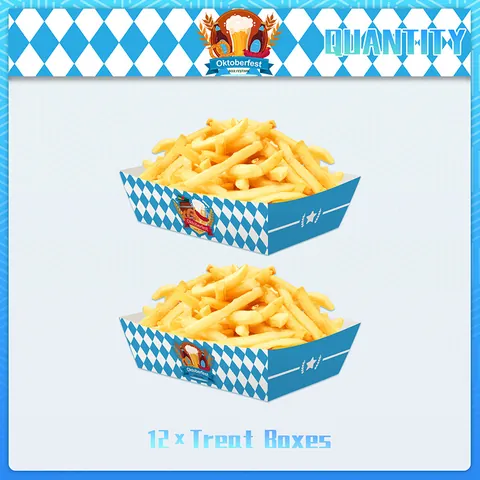 Oktoberfest Plateaux Alimentaires en Papier Carreaux Bleus et Blancs Boîtes à Collations Jetables pour Frites et Bretzels