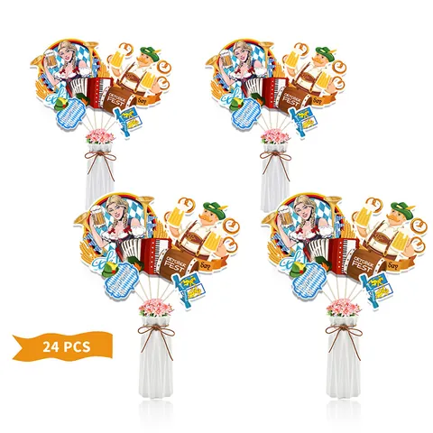 Munich Beer Festival Party Decorations Oktoberfest Table Centerpieces Vase Inserts Bavarian Style Paper Cards With Wood Sticks