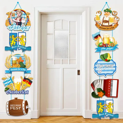Decoración de Fiesta Oktoberfest Set de Pancartas de Puerta Festival de la Cerveza Bávara con Patrones de Jarra y Pretzel