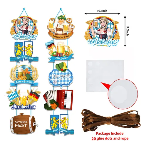 Decoración de Fiesta Oktoberfest Set de Pancartas de Puerta Festival de la Cerveza Bávara con Patrones de Jarra y Pretzel