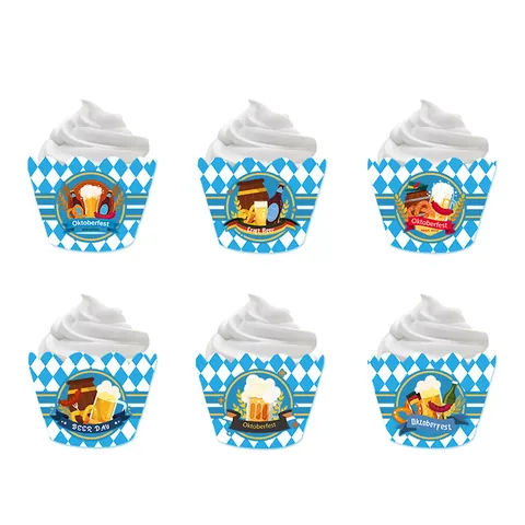 Envoltorios para Cupcakes Oktoberfest Patrón Diamantes Azul Blanco Papel Decoración Pastel Para Fiesta