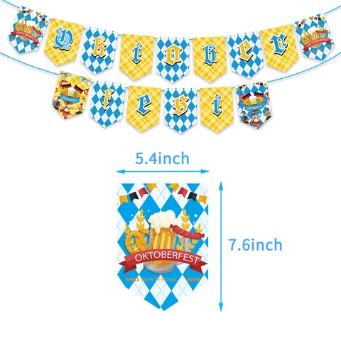 Set Decorazioni Festa Oktoberfest Banner a Scacchi Blu Giallo Cake Topper Spirali Appese Palloncini per Festa a Tema Birra