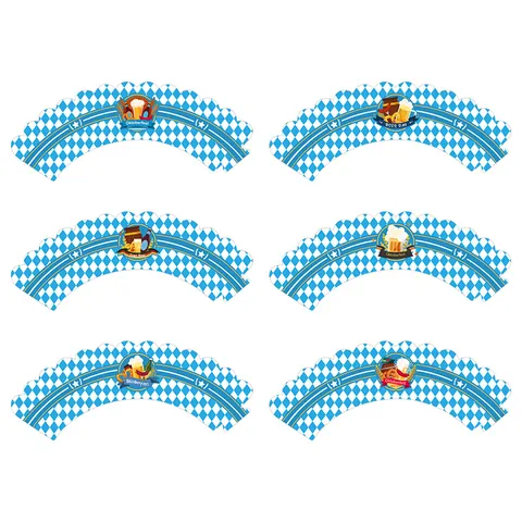 Envoltorios para Cupcakes Oktoberfest Patrón Diamantes Azul Blanco Papel Decoración Pastel Para Fiesta