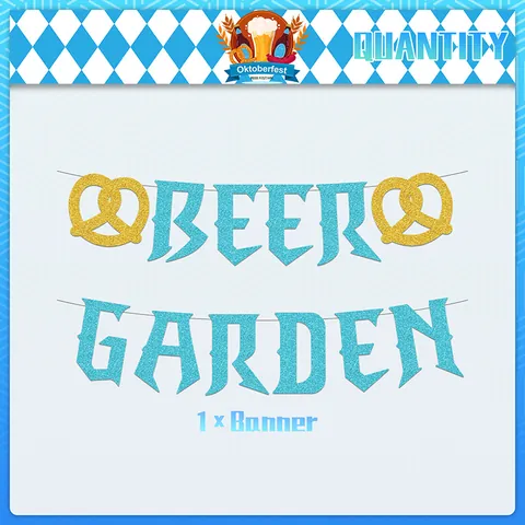 Pancarta Beer Garden de Oktoberfest con Purpurina Azul Dorado Decoración de Fiesta Guirnalda de Pretzel para Festival