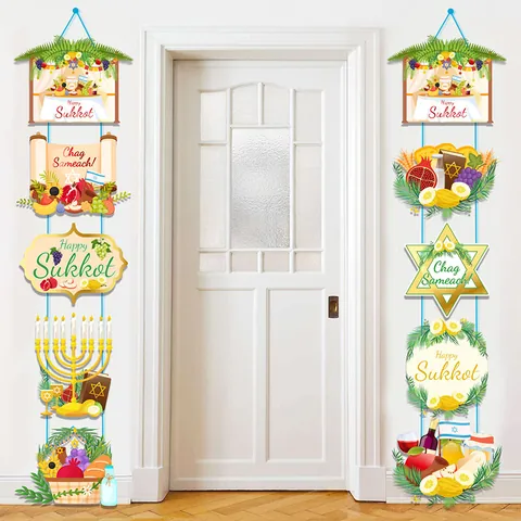 Sukkot Jüdische Feiertage Türbehang Dekoration Banner Happy Sukkot Chag Sameach Papier Hängeschilder Für Party Dekor