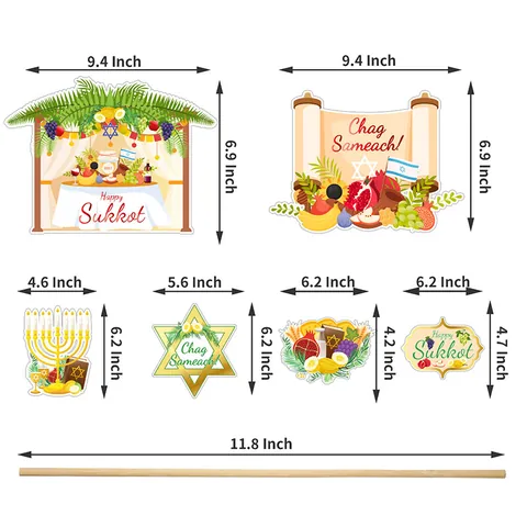 Jewish Sukkot Party Decorations Vase Flag Centerpiece Cardboard Sticks Happy Sukkot Chag Sameach Holiday Table Ornaments