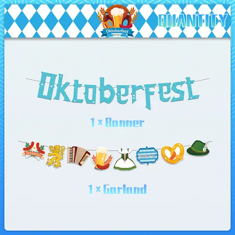Set Decorazioni Festa Oktoberfest Banner Glitter Blu E Ghirlanda Per Celebrazione Festival Della Birra Bavarese Forniture