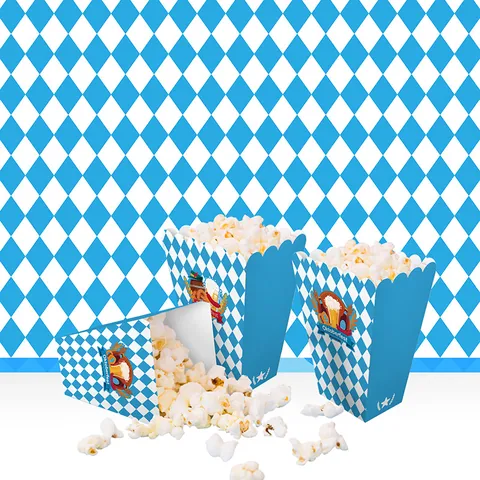 Contenitori per Popcorn Oktoberfest Scatole di Carta a Rombi Bianco e Blu per Snack e Dolci Decorazioni per Festival della Birra