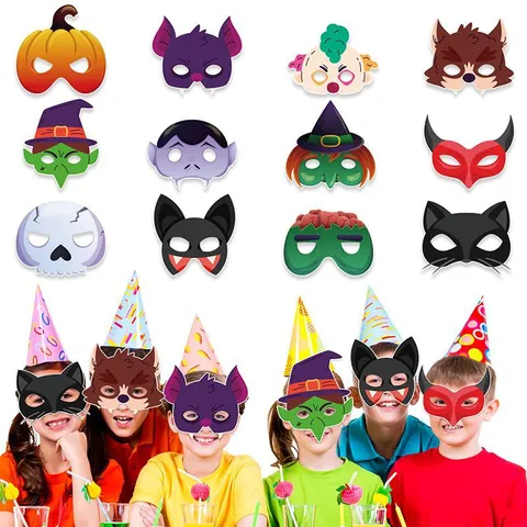 Cartoon Halloween Mask Assortment Pumpkin Bat Skeleton Witch Costume Party Supplies For Kids Dress Up Decoration