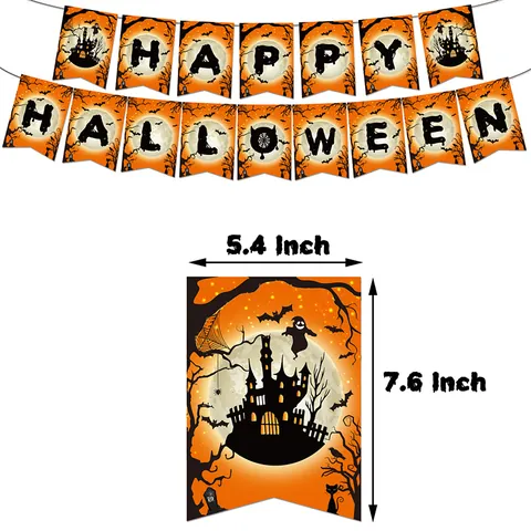 Halloween Party Dekoration Set Orange Schwarz Banner Hintergrund Tischdecke Kuchendeckel Luftballons Geister Partyzubehör