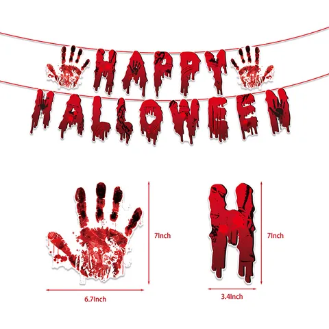 Bloody Halloween Party Decoration Set With Horror Backdrop Handprint Banner Severed Limbs Props Latex Balloons Haunted House Decor