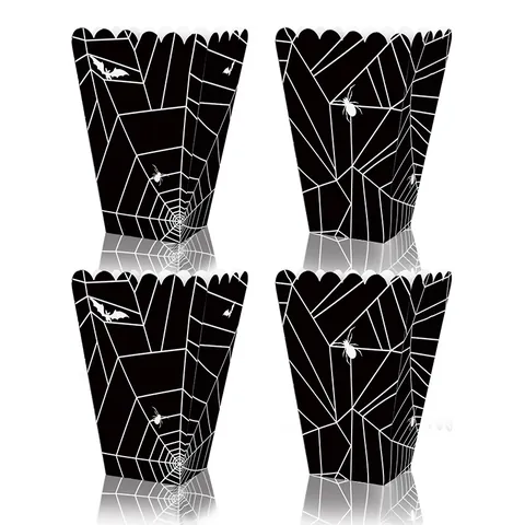 Halloween Party Decoration Paper Containers Spider Web Bat Spiders Patterns Popcorn Treat Snack Holders For Festival Celebration Party Favors