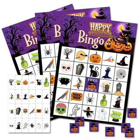 Juego de Tarjetas de Juego de Bingo de Halloween Artículos de Fiesta Festivos Cartulina Blanca Tarjetas de Bingo Impresas para Niños Adultos