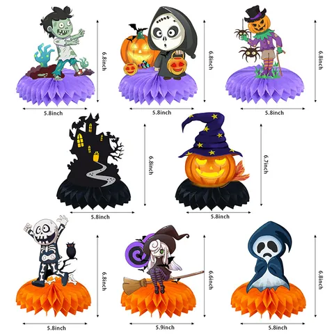 Halloween Honeycomb Centerpieces Cartoon Pumpkin Ghost Witch Skeleton Cardboard Table Decorations For Party Desktop Ornament