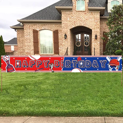 Baseball Thema Happy Birthday Banner Outdoor Garten Hof Schild Polyester Große Horizontale Party Dekoration Für Kinder Jungen