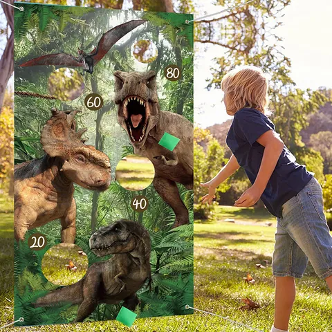 Gioco di Lancio del Sacchetto di Fagioli a Tema Dinosauro per Decorazione Festa di Compleanno Bambini Banner in Raso