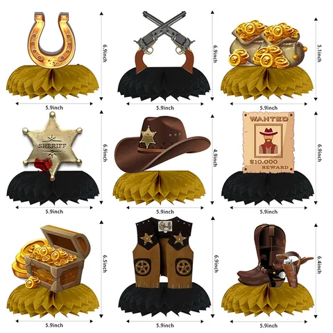 Centrotavola a Nido d'Ape Tema Cowboy Occidentale Decorazioni da Tavola in Carta Retro per Festa di Compleanno