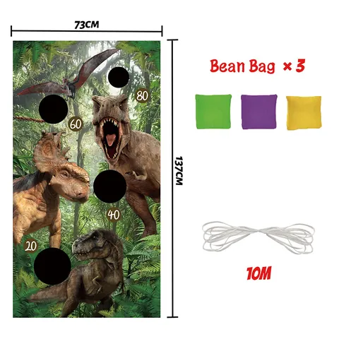 Gioco di Lancio del Sacchetto di Fagioli a Tema Dinosauro per Decorazione Festa di Compleanno Bambini Banner in Raso