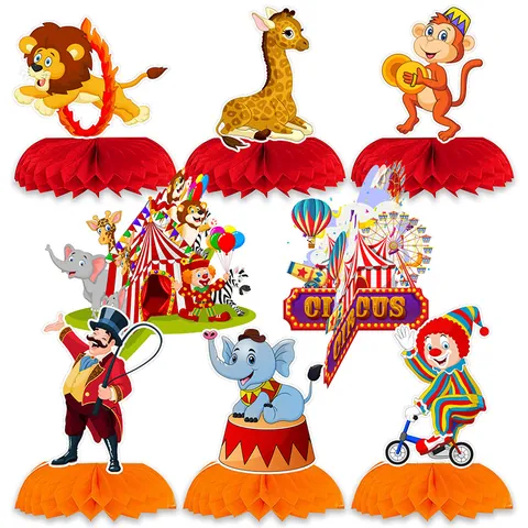 Centrotavola a Nido d'Ape a Tema Circo Decorazioni per Tavolo Con Leone Elefante Clown per Compleanno Bambini Carnevale Eventi