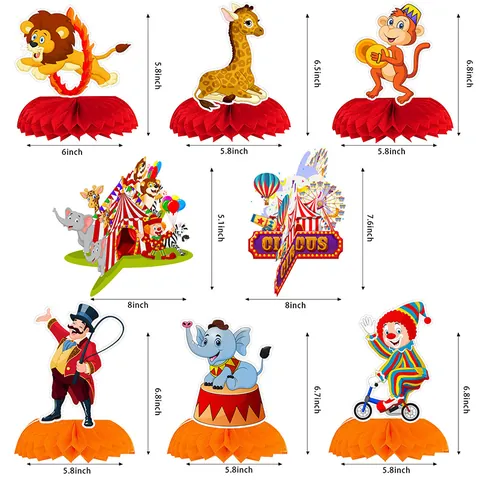 Centrotavola a Nido d'Ape a Tema Circo Decorazioni per Tavolo Con Leone Elefante Clown per Compleanno Bambini Carnevale Eventi