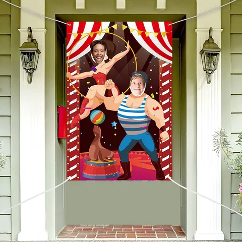 Circus Carnival Theme Photo Booth Backdrop Banner Polyester Carnival Party Funny Decoration Face In Hole Prop For Birthday