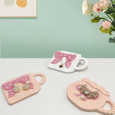 Vassoio per Gioielli in Resina Irregolare Rilievo Fiore Rosa Tulipano Fiocco Piatto Svuotatasche Decorazione Tavolo Sottobicchiere