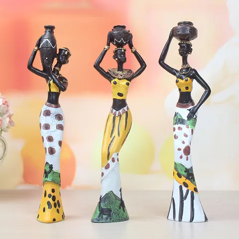 Exotic African Women Figurines Resin Tribal Statues Home Decor Living Room Desktop Ornament Hand Painted Ethnic Style Collection Set