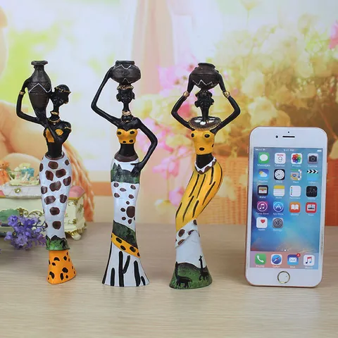 Afrikaanse Vrouw Beeldje Set van Drie Hars Standbeeld Exotisch Etnisch Huisdecoratie Woonkamer Bureau Ornamenten Kunst Sculptuur