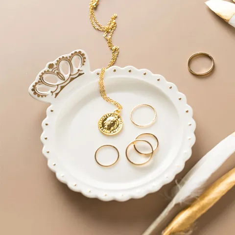 Nordische Keramik Schmuckschale In Kronenform Goldrand Dekorativ Trinket Bowl Für Ring Ohrring Halskette Lagerung Home Decor Geschenk