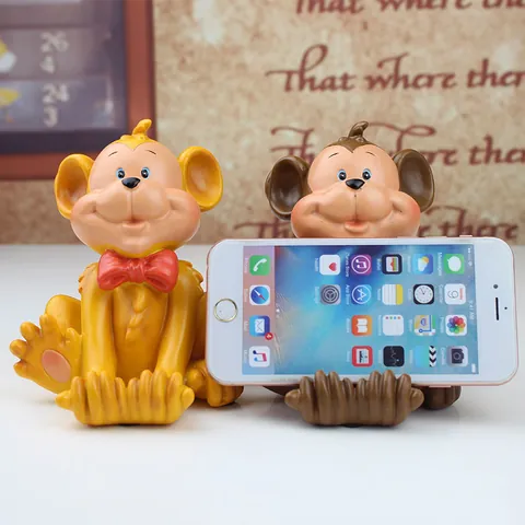 Support de Téléphone Créatif en Résine Singe de Dessin Animé Ornement de Bureau Figurine d'Animal Mignon pour Maison Bureau Cadeau