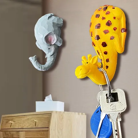 Cartoon Animal Resin Wall Hooks Self Adhesive Flamingo Swan Giraffe Elephant Rabbit Decorative Hooks Key Holder For Home