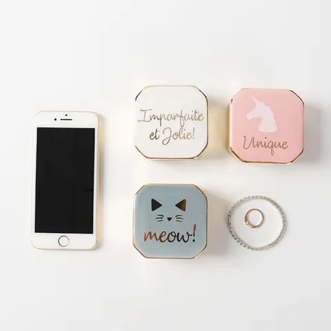 Joyero Nórdico de Cerámica Bañado en Oro Caja Octogonal para Anillos Pendientes Collares Estuche de Almacenamiento Decorativo
