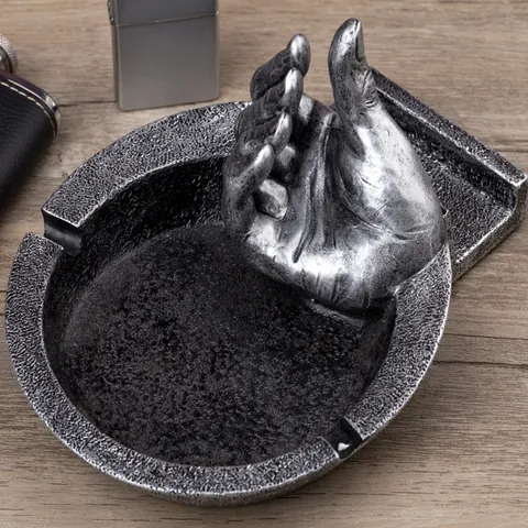 Vintage Handgeste Harz Aschenbecher Kreativ Handyhalter Tablet Ständer Für Schreibtisch Büro Zuhause Deko Bronze Silber Ornament