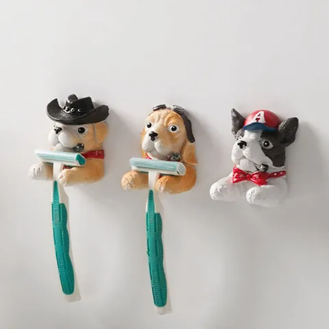 Kreativer Cartoon Hund Harz Stecker Haken Wandmontierter Rasierer Zahnbürstenhalter Spurloses Klebe Lagerregal Wohndeko